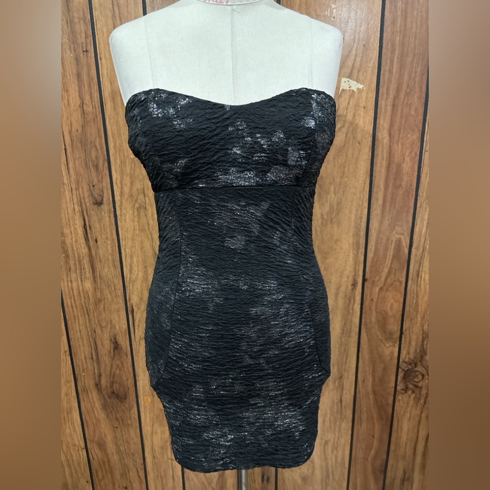 Strapless Black Mini Dress with Silver Accents Size M
